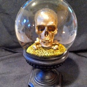 Skull snow globe with black glitter